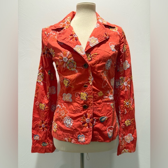 Johnny Was Jackets & Blazers - Johnny Was Orange Floral Embroidered Blazer